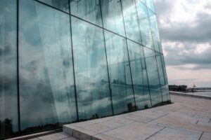 a building with glass walls