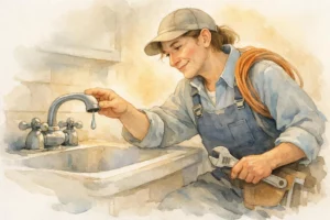 Illustration aquarelle d'un artisan compétent en dépannage urgence 59 dans le Nord, service rapide 24h/24.