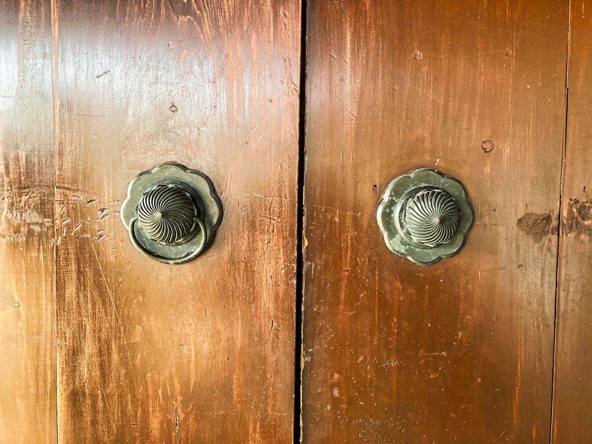 brown wooden door with silver door knob