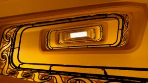 yellow and black metal staircase