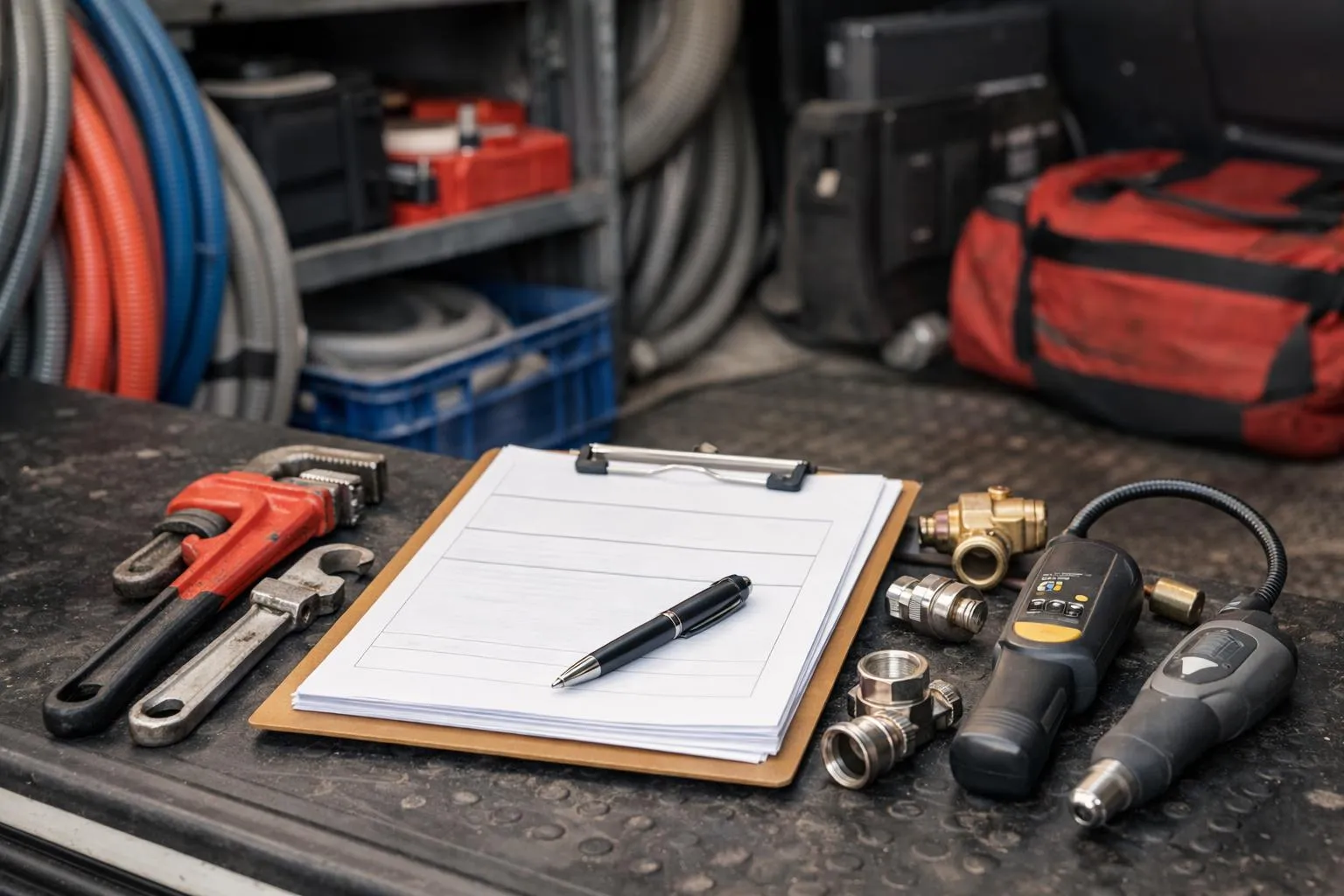 Outils et équipements de réparation et d'entretien dans un véhicule.