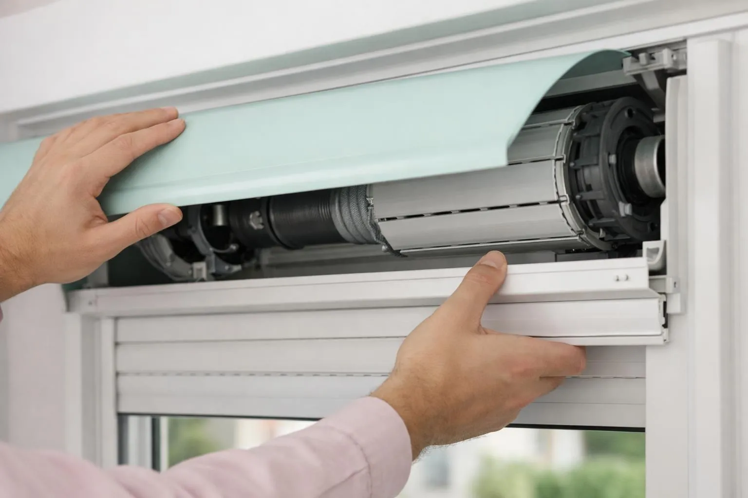 Réparation d'un climatiseur mural, gros plan sur les mains d'un technicien.