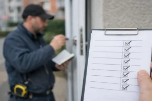 Serrurier vérifiant son travail à Mons-en-Baroeul, verdict qualité dépannage serrurier.